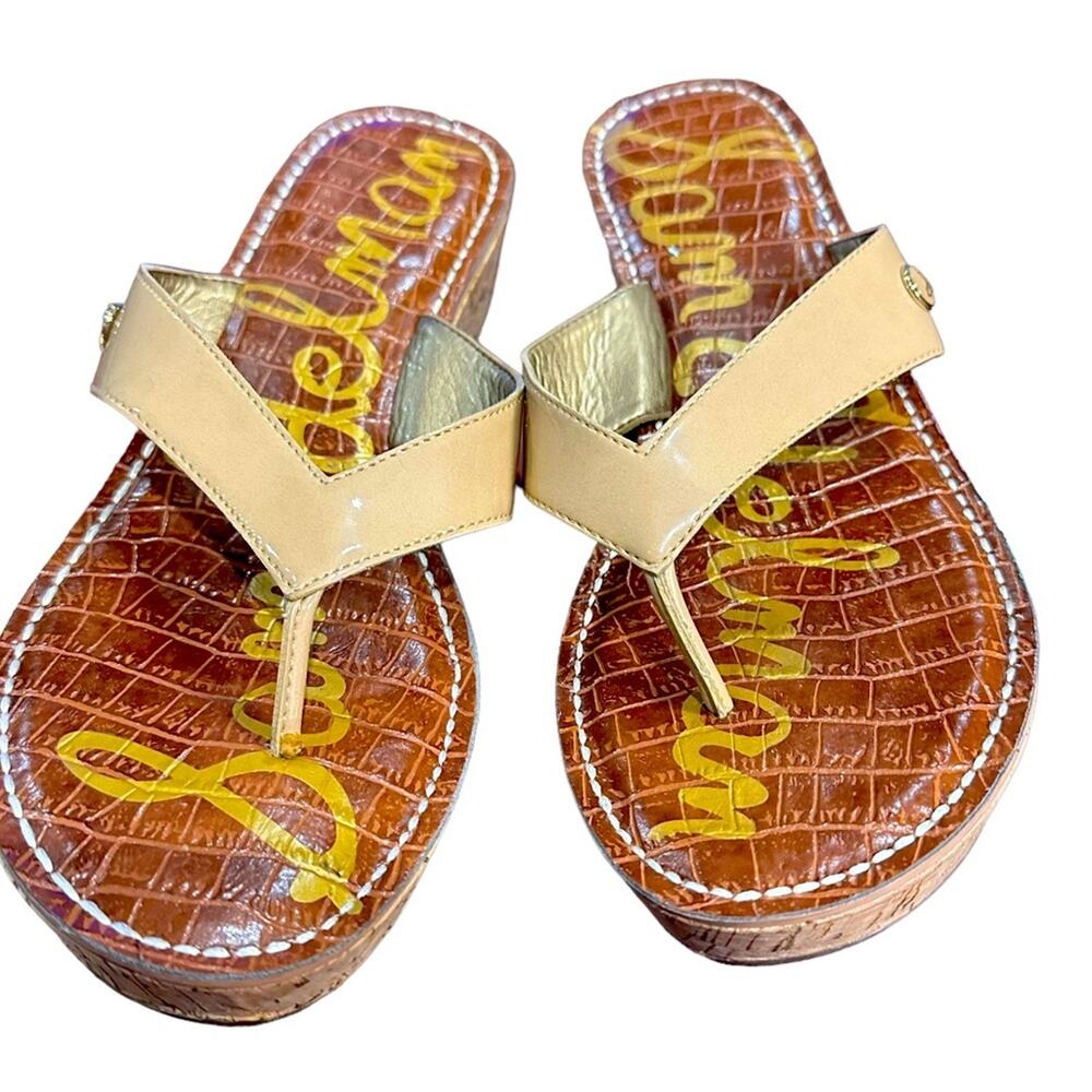Sam Edelman Romy thong‎ sandal wedges 9.5. Patient Leather uppers. Cork wedges